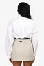 Miu Miu 2021 White Logo Elastic Hem Cropped Long Sleeve Shirt Size 38