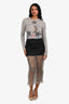 Prada 2022 Runway Grey Wool/Mesh Crystal Embellished Feather Midi Skirt Size 38