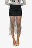 Prada 2022 Runway Grey Wool/Mesh Crystal Embellished Feather Midi Skirt Size 38