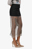 Prada 2022 Runway Grey Wool/Mesh Crystal Embellished Feather Midi Skirt Size 38