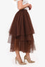 Brunello Cucinelli Brown Beaded Waist Tulle Midi Skirt Size 4 US