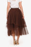 Brunello Cucinelli Brown Beaded Waist Tulle Midi Skirt Size 4 US