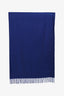 Hermès Blue Cashmere Logo Embroidered Scarf
