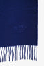 Hermès Blue Cashmere Logo Embroidered Scarf