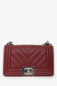 Pre-Loved Chanel™ 2020/21 Burgundy Caviar Chevron Small Boy Bag