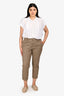 Brunello Cucinelli Taupe Cotton Slim Fit Trousers Size 12