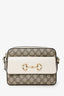 Gucci White Leather GG Supreme Horsebit 1955 Crossbody Bag