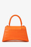 Balenciaga Orange Croc Embossed Small Hourglass Top Handle Bag With Strap