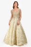 Mac Duggal White/Gold Embellished Long Sleeve Ball Gown Size 6