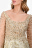 Mac Duggal White/Gold Embellished Long Sleeve Ball Gown Size 6