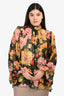 Dolce & Gabbana Black/Multicolour Floral Silk Tie Neck Sheer Blouse Size 46