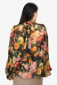Dolce & Gabbana Black/Multicolour Floral Silk Tie Neck Sheer Blouse Size 46