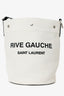 Saint Laurent White Rive Gauche Linen Bucket Bag With Pouch