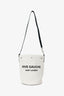 Saint Laurent White Rive Gauche Linen Bucket Bag With Pouch