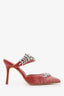 Manolo Blahnik Pink Velvet Crystal Embellishments Lurum Mules Size 36