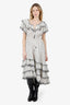 Zimmermann White/Black Linen Polka Dot Jaya Scallop Tiered Dress Size 1