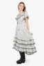 Zimmermann White/Black Linen Polka Dot Jaya Scallop Tiered Dress Size 1