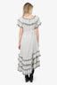 Zimmermann White/Black Linen Polka Dot Jaya Scallop Tiered Dress Size 1