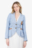 Smythe Blue/White Striped Linen Rifle-Patch Blazer Size 4