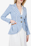 Smythe Blue/White Striped Linen Rifle-Patch Blazer Size 4