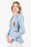 Smythe Blue/White Striped Linen Rifle-Patch Blazer Size 4