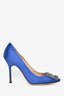 Manolo Blahnik Blue Satin Hangisi Embellished Heels Size 37