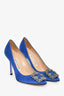 Manolo Blahnik Blue Satin Hangisi Embellished Heels Size 37