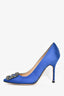 Manolo Blahnik Blue Satin Hangisi Embellished Heels Size 37