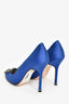 Manolo Blahnik Blue Satin Hangisi Embellished Heels Size 37
