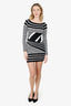 Balmain Black/White Off-Shoulder Jacquard-Stripe Mini Dress Size 36