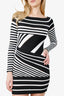 Balmain Black/White Off-Shoulder Jacquard-Stripe Mini Dress Size 36