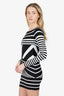 Balmain Black/White Off-Shoulder Jacquard-Stripe Mini Dress Size 36