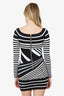Balmain Black/White Off-Shoulder Jacquard-Stripe Mini Dress Size 36