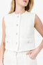 Maje Cream Sequin Tweed Sleeveless Jacket With Wide Leg Pants Set Size 36