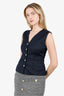 Maje Black Wool Crystal Button Sleeveless Jacket Size 1