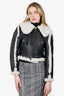 R13 Black Leather/Shearling Shrunken Flat Sleeve Aviator Jacket Size M