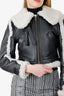 R13 Black Leather/Shearling Shrunken Flat Sleeve Aviator Jacket Size M