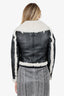 R13 Black Leather/Shearling Shrunken Flat Sleeve Aviator Jacket Size M
