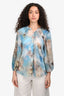 L'Agence Blue/White Sheer Graphic Print Long Sleeve Top Size XS