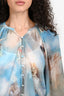 L'Agence Blue/White Sheer Graphic Print Long Sleeve Top Size XS