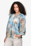 L'Agence Blue/White Sheer Graphic Print Long Sleeve Top Size XS