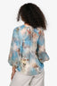 L'Agence Blue/White Sheer Graphic Print Long Sleeve Top Size XS