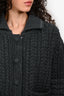 Thom Browne Dark Grey Wool 4-Bar Stripped Chunky Knit Cardigan Size 42