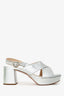 Prada Metallic Silver Leather Platform Sandals Size 38