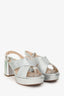 Prada Metallic Silver Leather Platform Sandals Size 38