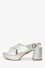 Prada Metallic Silver Leather Platform Sandals Size 38