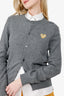 Play Comme Des Garçons Grey Wool Heart Patch Cardigan Size L