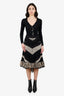 Pre-Loved Chanel™ 2014 Black/Beige Chevron Fringe Knit Skirt Size 38
