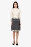 Pre-Loved Chanel™ 06P Grey Tweed CC Logo Camellia Trim Midi Skirt Size 38