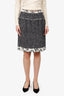 Pre-Loved Chanel™ 06P Grey Tweed CC Logo Camellia Trim Midi Skirt Size 38